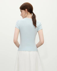 Straight-Cut Slim-Fit Crew Neck Short-Sleeved T-Shirt