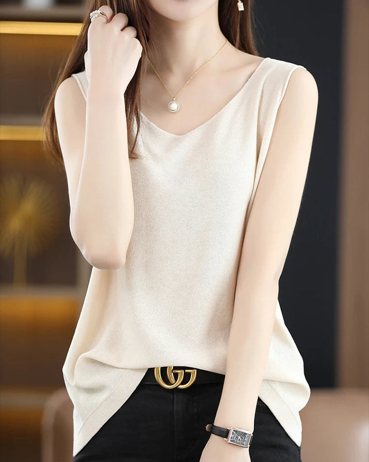 Side-Slit Sleeveless Knit Vest