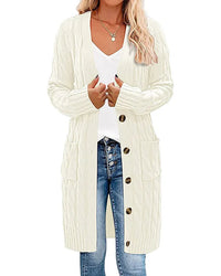 Solid V-Neck Single-Breasted Loose Long Knit Cardigan