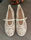 Embroidered Strappy Ballet Flats