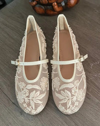 Embroidered Strappy Ballet Flats