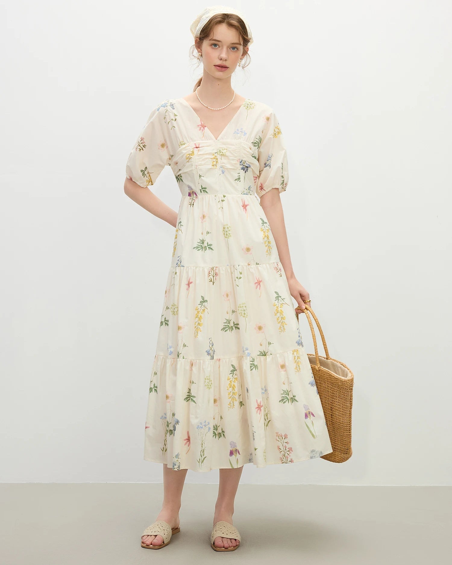 Holiday Style Flower Print V-neck Dress