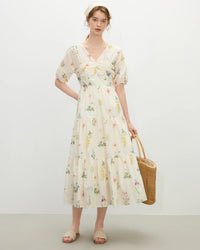 Holiday Style Flower Print V-neck Dress