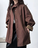 Solid mandarin collar single-breasted short trench coat with pockets and adjustable waist. Casual and relaxed — a chic spring autumn outerwear for women.