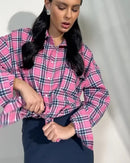 Vintage Plaid Oversized Long-Sleeve Shirt