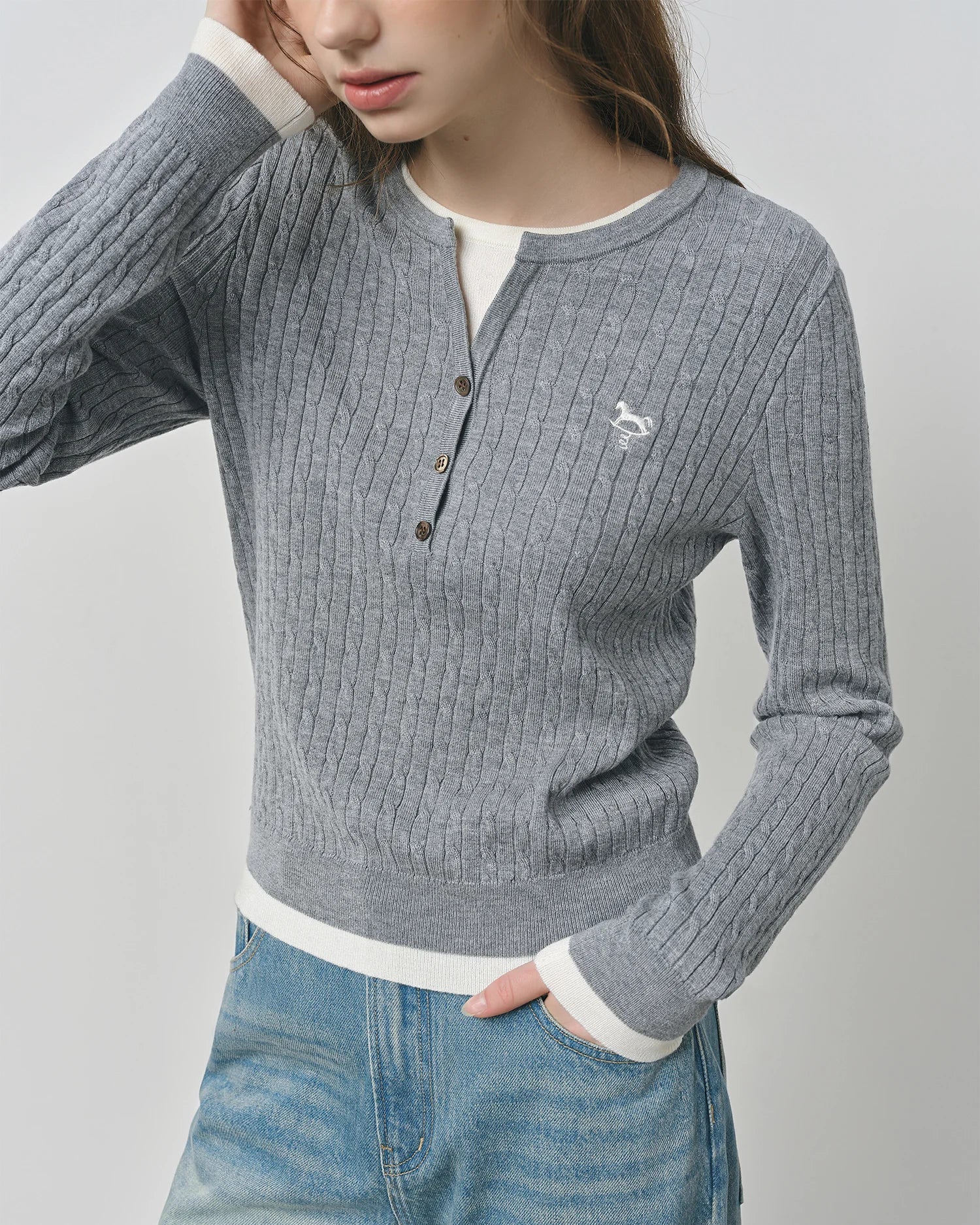 Cable Knit Faux Two-Piece Sweater