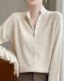 Raglan Merino Wool Zip Cardigan