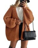 Solid V-neck loose long knit cardigan coat. Slight stretch and regular fit — a casual stylish autumn winter knitwear outercoat for women.