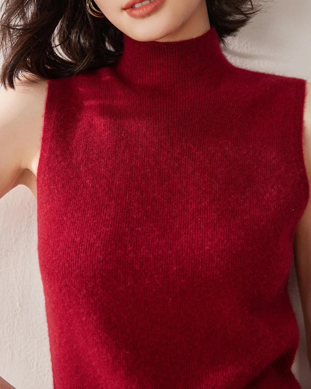 Cashmere Knitted Sleeveless Mock Neck Sweater