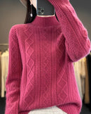 Diamond-Knit Wool Mock-Neck Sweater
