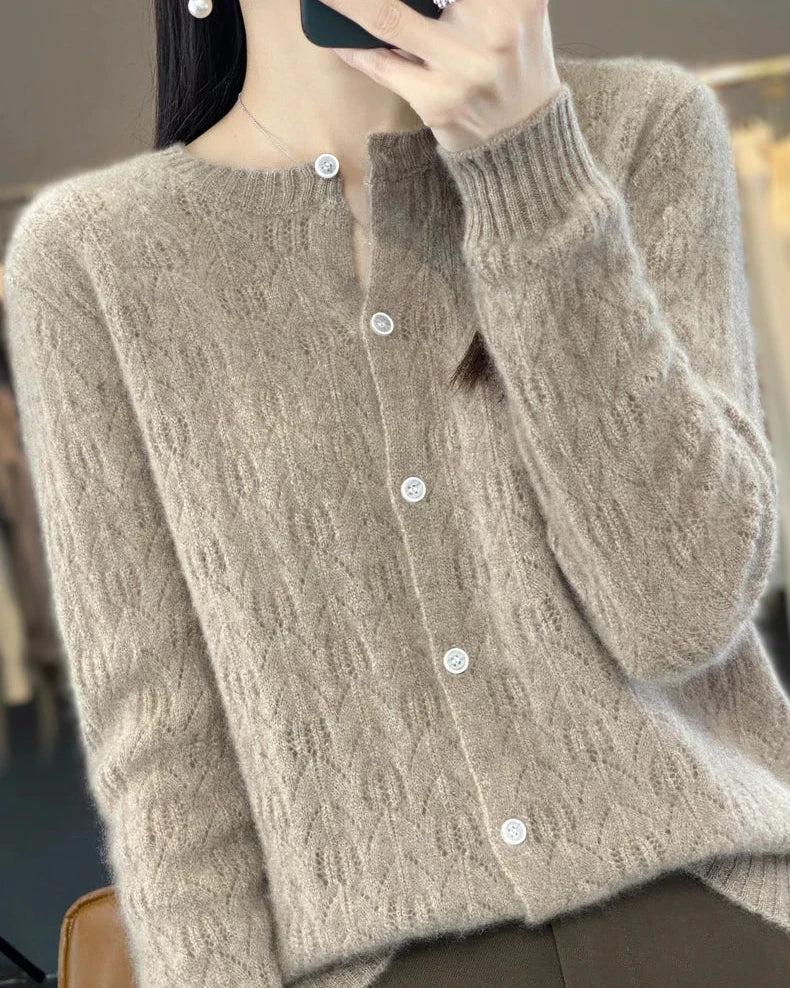 Thick Button-Front Merino Wool Cardigan