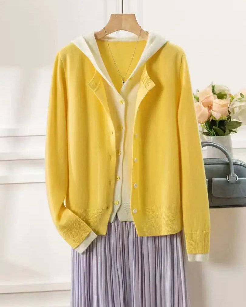Heavyweight Double-Breasted Cashmere Hooded Cardigan