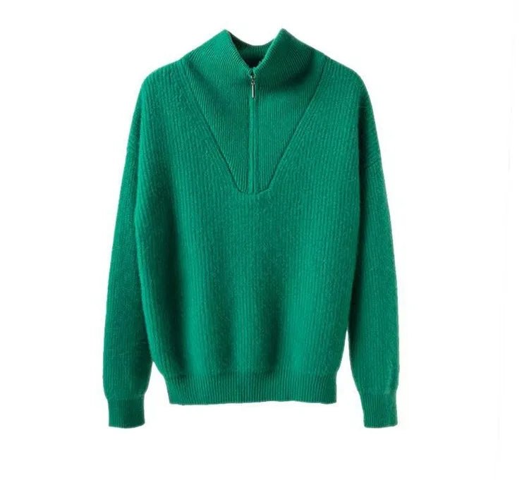 Gentle Herd Lapel Zipper Cashmere Pullover