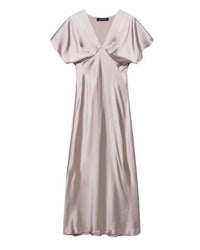 Summer Satin Pleated Midi Dress