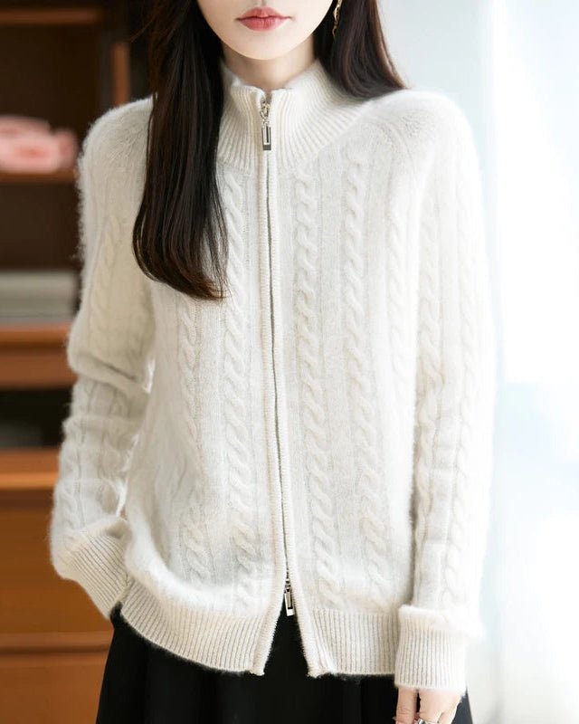 Wool & Cashmere Cable Knit Zipper Sweater