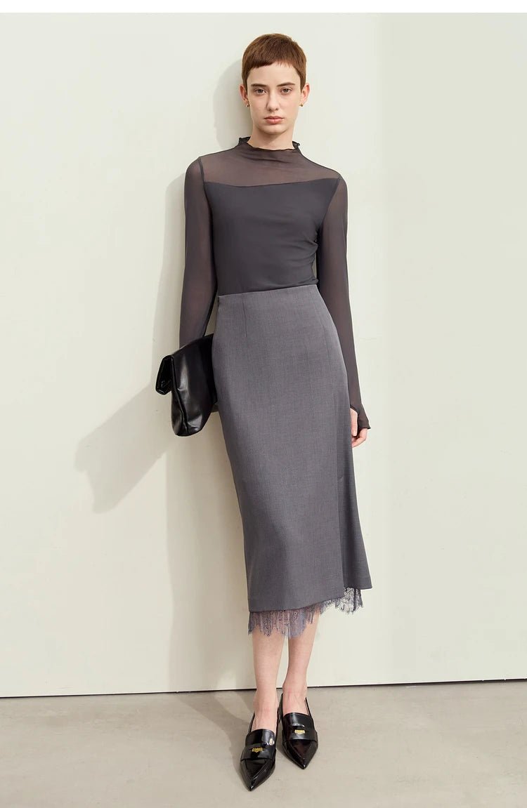 Half-high Neck Micro Perspective Slim Retro Shirt