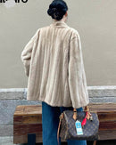 Faux Mink Fur Solid V-Neck Pocket Short Coat