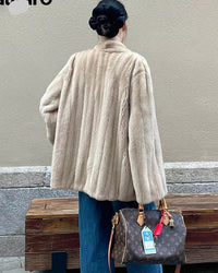 Faux Mink Fur Solid V-Neck Pocket Short Coat