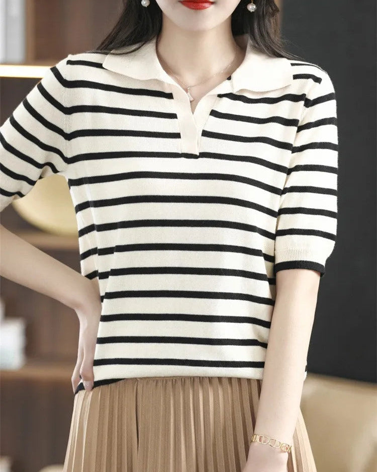 Oton Striped V-Neck Short-Sleeve T-Shirt