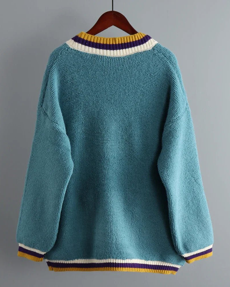 Colorful V-Neck Knitted Short Cardigan
