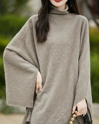 Wool Shawl-Style Mid-Length Sleeveless Pullover
