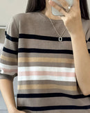 Striped Patchwork Cotton Knit Tee