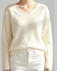Wool V-Neck Rolled Edge Sweater