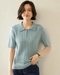 Cashmere Cable Knit Short Sleeve Top