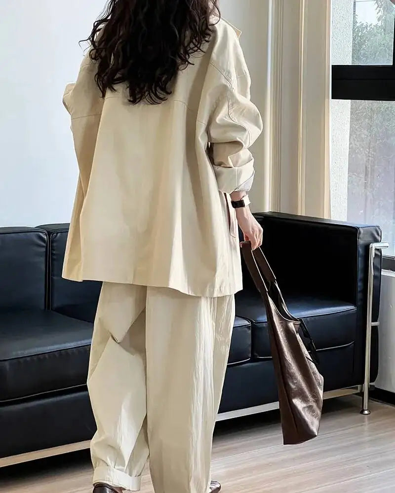 Solid Mandarin Collar Single-Breasted Short Trench Coat