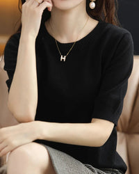 Knitted Crew-Neck Short-Sleeve T-Shirt