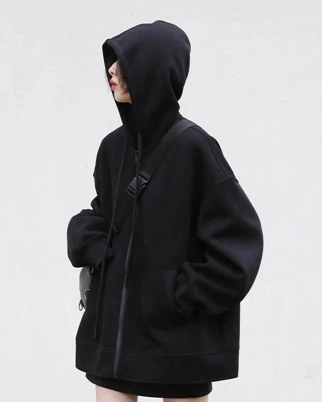 Long Zip-Up Cotton Blend Hoodie