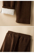 Elastic Waist Corduroy Fleece Wide leg Pants