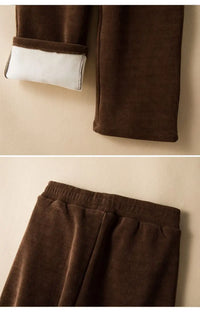Elastic Waist Corduroy Fleece Wide leg Pants