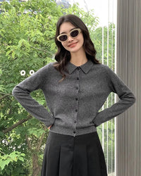 Cashmere Polo Collar Short Cardigan