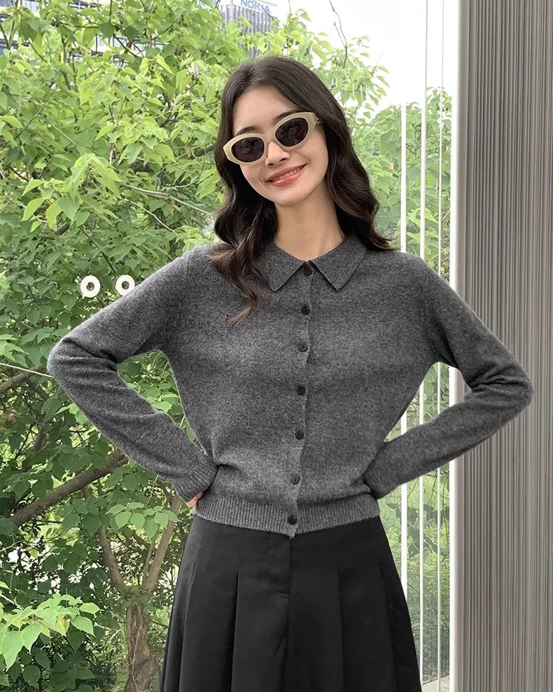 Cashmere Polo Collar Short Cardigan