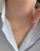Silver Crystal Fish Bone Pendant Clavicle Necklace