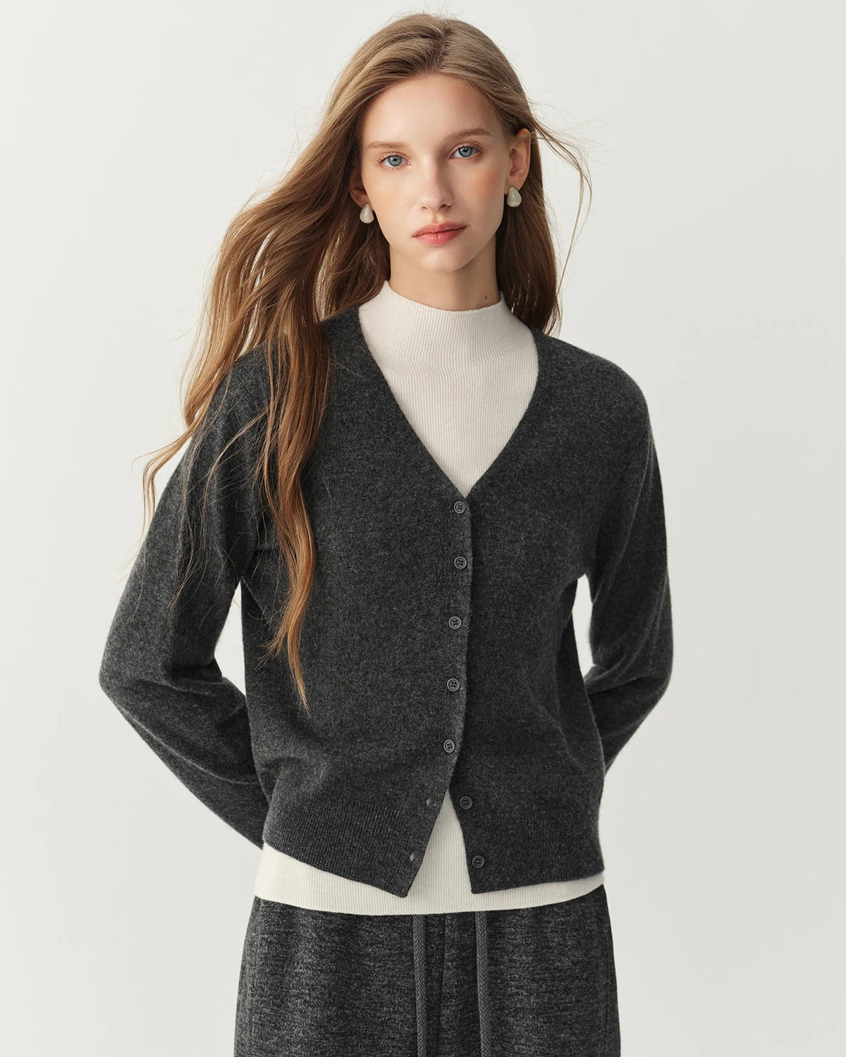 Rib-Trim Wool V-Neck Cardigan