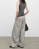 Herringbone Wide-Leg Suit Trousers
