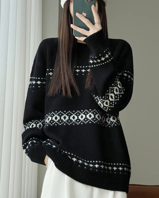 Wool Striped Spliced Oversized Knit Pullover