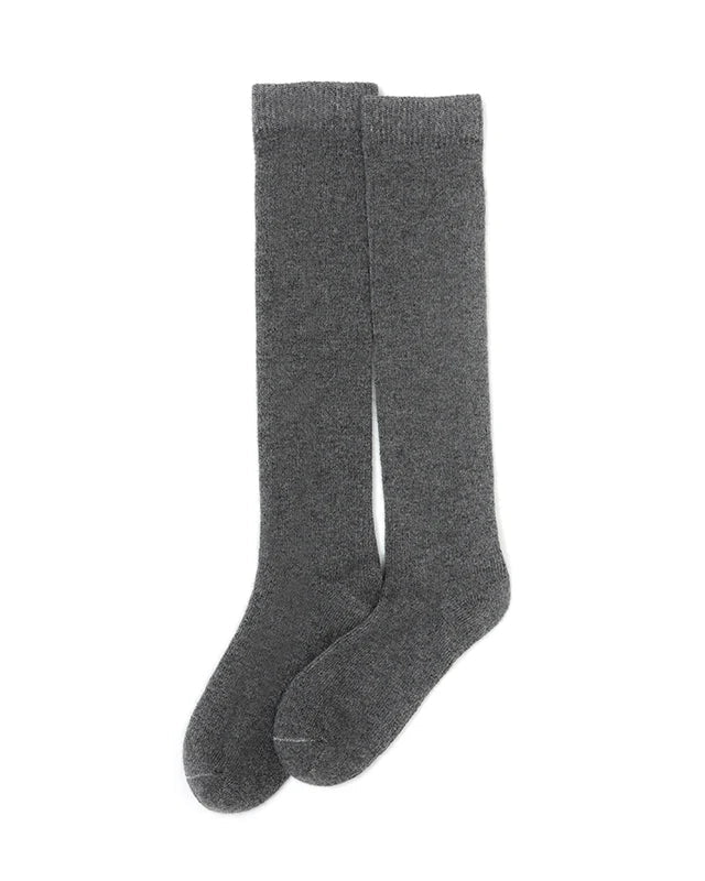 Women's Cashmere thick mid-calf leg socks featuring a sculpted ribbed cuff, dense thick knit, and pure cashmere fabric, perfect for delivering poised warmth in cold office environments.
