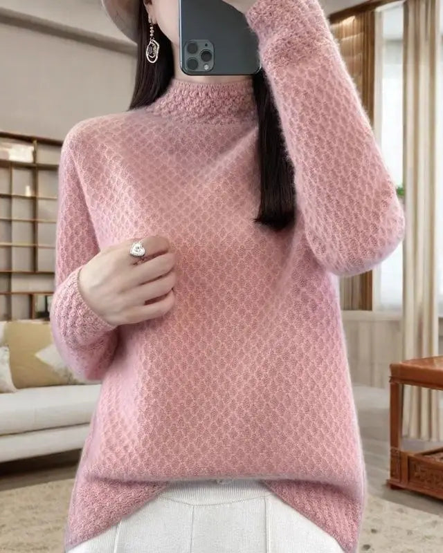Solid Mock Neck Loose Thick Knit Pullover