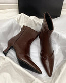 Stylish Pointed-Toe Zipper Chunky Heel Ankle Boots