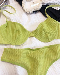 color summer women’s lingerie set, featuring sexy French push-up bralette and thong, made of ultra-thin thread fabric for breathable and comfortable all-day wear.