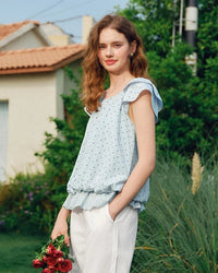 Sweet Polka Dot U-Neck Puff Short-Sleeved Top