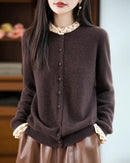 Merino Wool Solid Fringe Collar Button Knit Cardigan