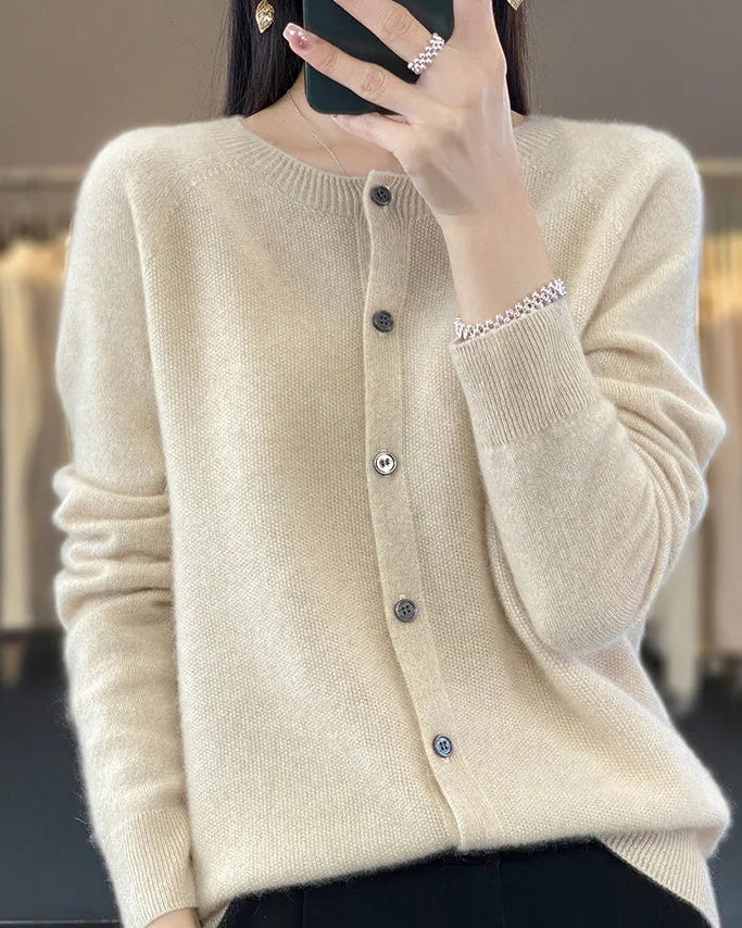 Pure Wool O-Neck Cardigan