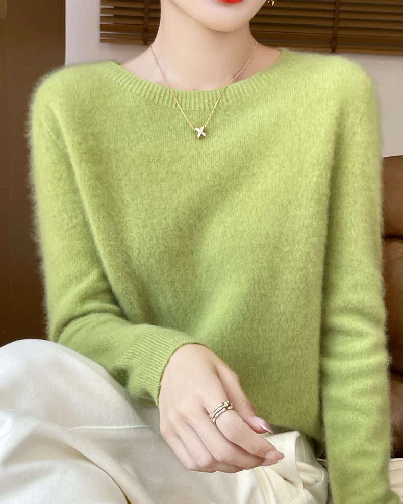 Merino Wool O-Neck Pullover Sweater