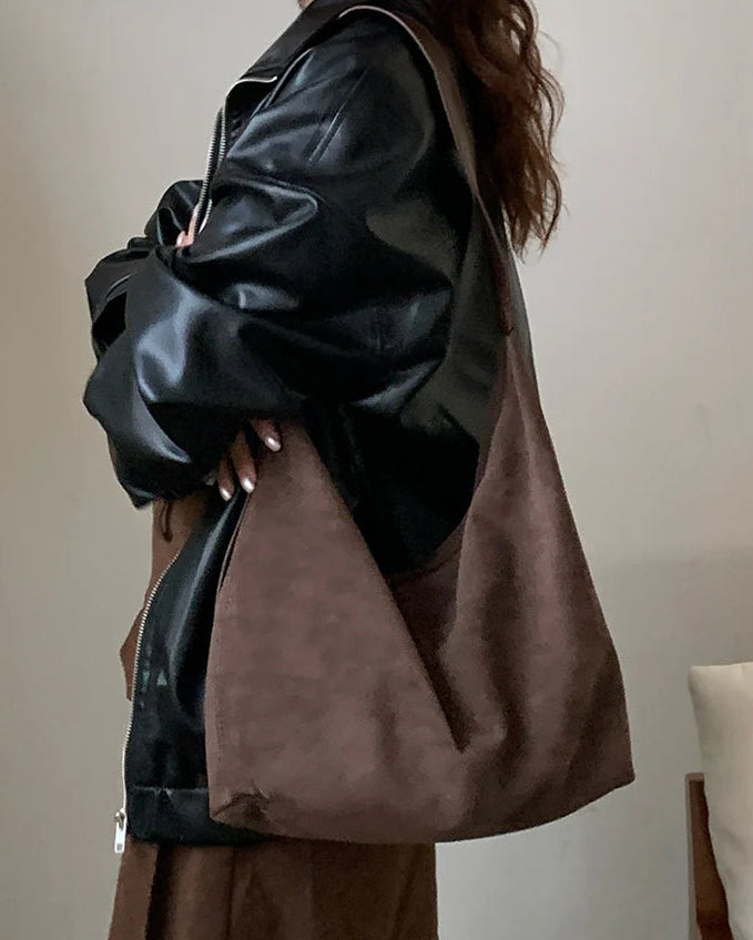 Large Faux Suede Casual Tote