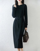 Merino Wool Belted Knit Dress