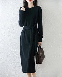 Merino Wool Belted Knit Dress